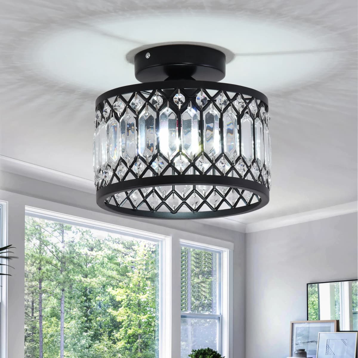Black Crystal Chandelier Ceiling Light Iron Art Modern LED Pendant Lamp for Living Room Bedroom Home Decor Pendant Lights