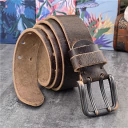 38MM Double Pin Metal Belt Buckle Genuine Leather Belt Men Jeans Leather Belt For Men Ceinture Western Cowboy Men Belt MBT0038