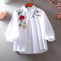New Embroidered Shirt Women's 2024 Summer Fashion Retro Western Style Design Sense Loose Lantern Sleeve Blouse Lady Tops