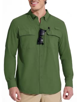 MAGCOMSEN Sun Protection Shirt Quick Dry Long Sleeve Mesh Breathable Shirt Multi Pockets Fishing Shirts Hiking Work Cargo Shirts