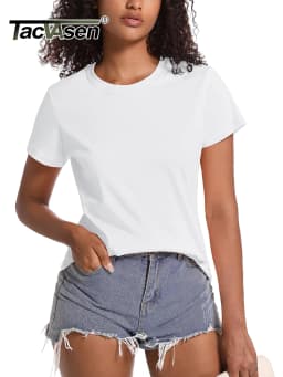TACVASEN Summer Cotton T-shirts Womens Short Sleeve O-neck Tee Shirts Breathable Moisture Wicking Casual Fashion Basic T Tops