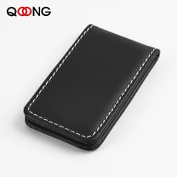 QOONG 2026 Custom Lettering High Quality Leather Money Clip Purse Men Strong Magnetic Black Clip for Money Holder ML1-001