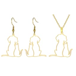 My Shape Hugging Puppy Kitten Necklace for Women Stainless Steel Pendant Chain Animal Cat Dog Jewelry Pets Lovers Gifts