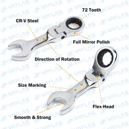 1pc 6-19mm Mini Ratchet Wrench Tool Ultra-short Key Fixed Flex-Head Ratcheting Wrench Stubby Combination Wrench 72T CR-V Steel