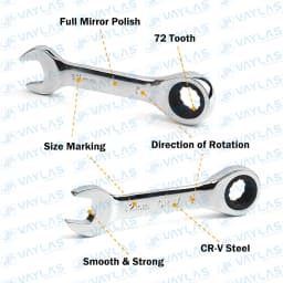 1pc 6-19mm Mini Ratchet Wrench Tool Ultra-short Key Fixed Flex-Head Ratcheting Wrench Stubby Combination Wrench 72T CR-V Steel