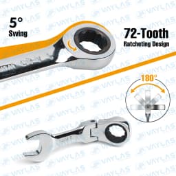 1pc 6-19mm Mini Ratchet Wrench Tool Ultra-short Key Fixed Flex-Head Ratcheting Wrench Stubby Combination Wrench 72T CR-V Steel