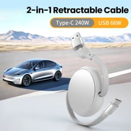 2 In 1 PD 66W/240W Fast Charging USB C Cable Retractable USB Type C To USB C Data Cord For IPhone17 Carplay Laptop Data Cable 1M