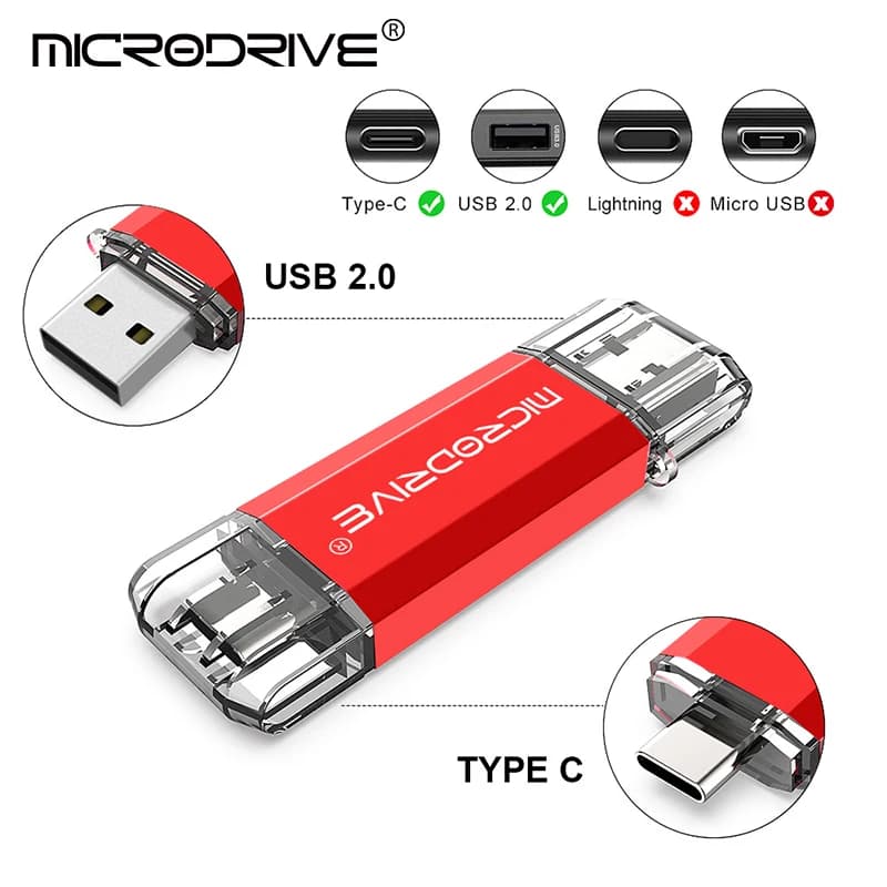 TYPE C USB 2.0 Flash Drive OTG Pen Drive 128GB 64GB 32GB 16GB 8GB 4GB External Storage Pendrive for SmartPhone/PC