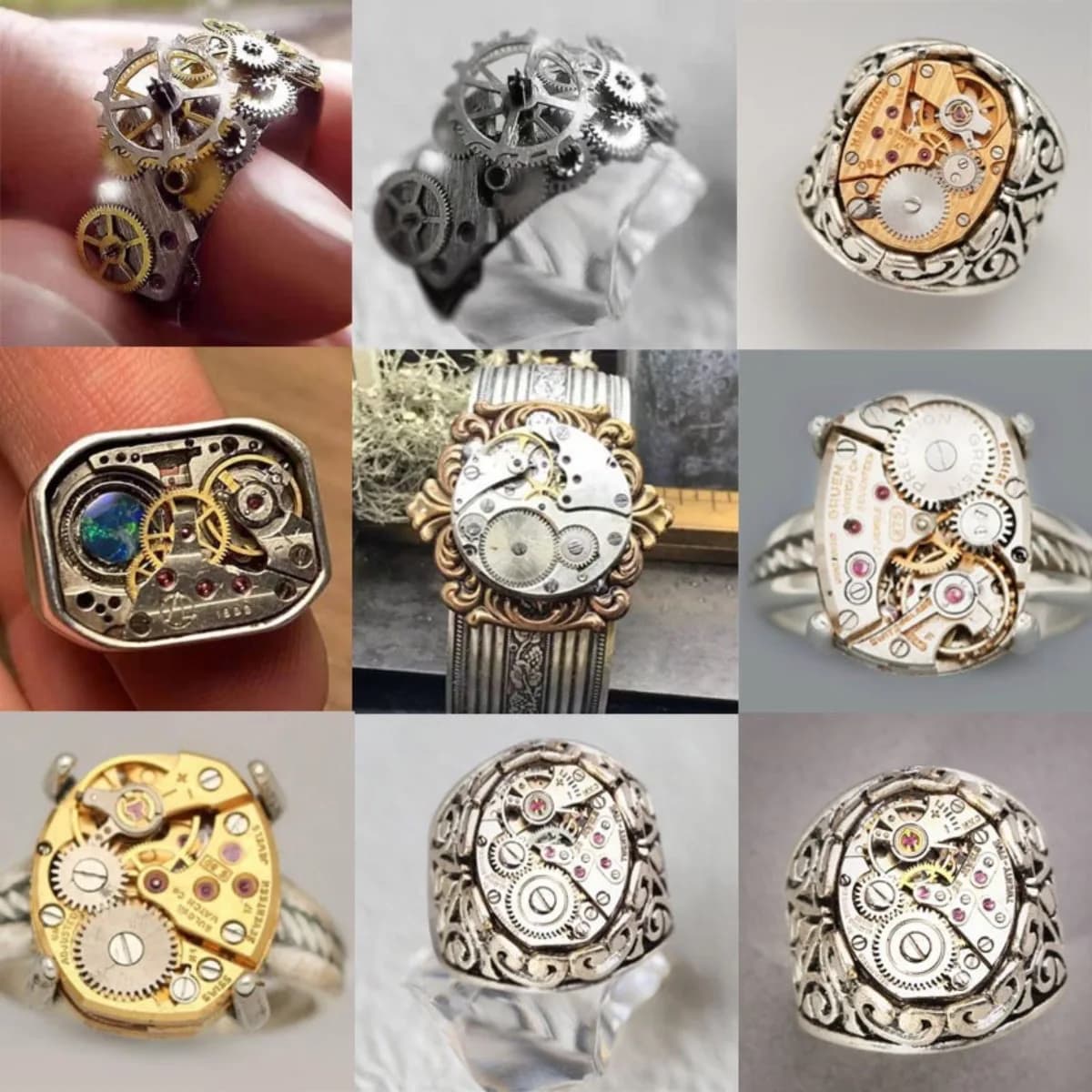 Vintage Mechanical Gear Rings for Women Stainless Steel Steam Cyberpunk Style Machine Shaped Punk Jewelry Creative Gift for Boys