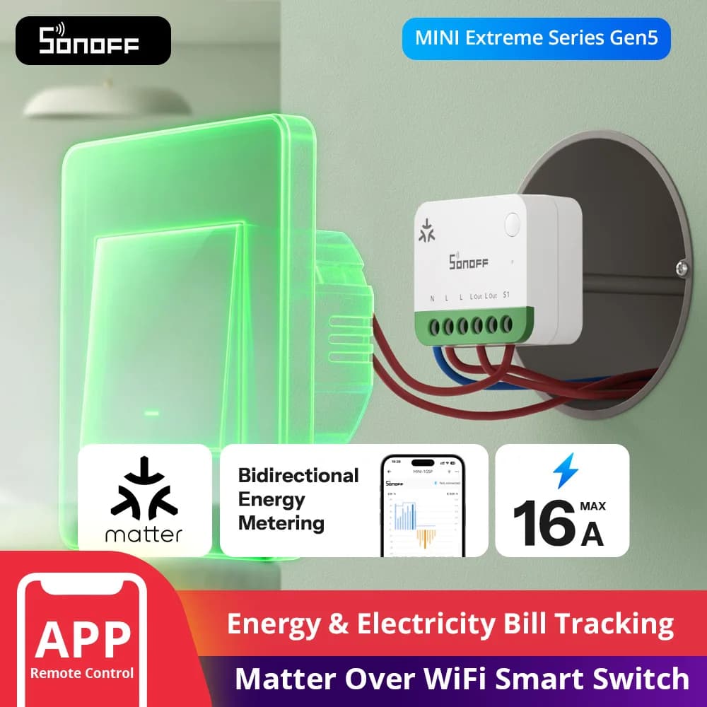SONOFF MINI-1GSP MINI ONE PM Matter Over WiFi Smart Switch Overload 16A Smart Energy Monitoring Matter Compatibility Apple Home