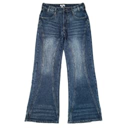 Y2K Retro Blue Flare Jeans Unisex Washed Denim Pants Embroidered Back Pocket Streetwear Wide Leg Bootcut Jeans