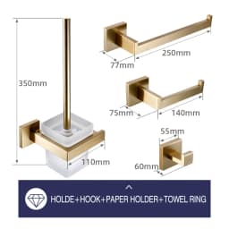 Brushed Gold Bathroom Accessories Set Toilet Brush Holder Toilet Paper Holder Towel Bar Rail Rack Hanger Hook Soap Dish Hardware