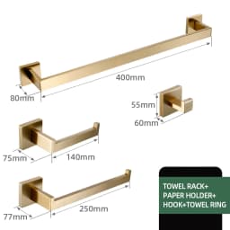Matte Gold Towel Rack 304 stainless steel Towel Bar Double Towel Shelf Paper Holder Tissue Holder Toilet Brush Holder