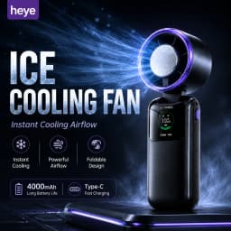 Ice Cooling Portable Neck Fan, 5-Speed Turbo Wind Foldable Hands Free Cooler, 4000mAh 9H Battery Travel Outdoor
