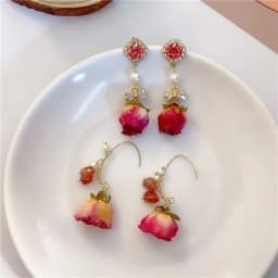 Unique Red Rose Earrings Epoxy Resin Natural Rose Flower Earrings Elegant Immortal Rose Drop Earrings Wholesale Custom Packaging