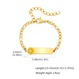 Customized Name Baby Flower Baby Bracelet, 18K Gold Plated Flower ID Bar for Kids Child, Waterproof Tarnish-Free Birthday Gift
