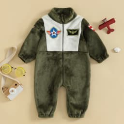 Baby Firefighter Costume Plush Romper Contrast Color Embroidery Long Sleeve Zip Up Jumpsuit