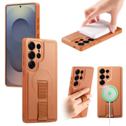 For Magsafe Magnetic Wrist Strap Phone Case for Samsung Galaxy S25 Edge S25 Ultra S26 Plus Leather ShockProof Protective Cover