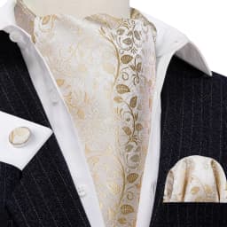 Barry.Wang Jacqaurd Silk Men Ascot Cravat Tie Floral Paisley For Male with Hanky Cufflinks 60 Colors Wedding Party Events Gift