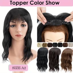 Snoilite Synthetic 14" Topper Hair Piece Real Thick Wavy Wig With Bangs Top Toupee Clip in Hair Extensions Black Brown Blonde