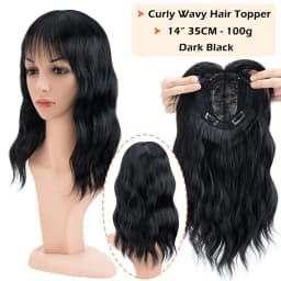 Snoilite Synthetic 14" Topper Hair Piece Real Thick Wavy Wig With Bangs Top Toupee Clip in Hair Extensions Black Brown Blonde