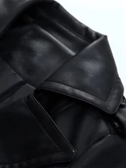Mauroicardi Spring Fitted Black Skirted Soft Faux Leather Blazer Jacket Women Double Breasted Elegant Luxury Designer Clothes