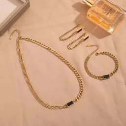 EILIECK 316L Stainless Steel Green Crystal Necklace Bracelet Earrings For Women Luxury Colorfast Jewelry 3-piece Set Gift Party