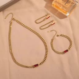EILIECK 316L Stainless Steel Green Crystal Necklace Bracelet Earrings For Women Luxury Colorfast Jewelry 3-piece Set Gift Party