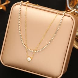 EILIECK 316L Stainless Steel Metal Fine Chain Bling Zirconia Necklace 18K Gold PVD Plated Waterproof Fashion Jewelry For Women