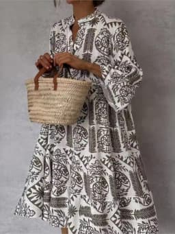 Casual Bohemian Style Print Dresses Women Fashion V-neck Loose Slit Beach Vacation Dress Spring Summer Beachwear Vestidos Female