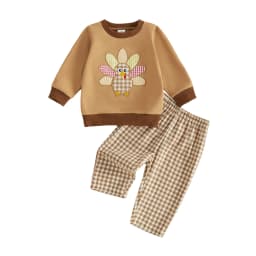 Thanksgiving Outfit Long Toddler Baby Thanksgiving Plaid Pants Outfit With Plaid Pants Long Sleeve Sweatshirt Durable