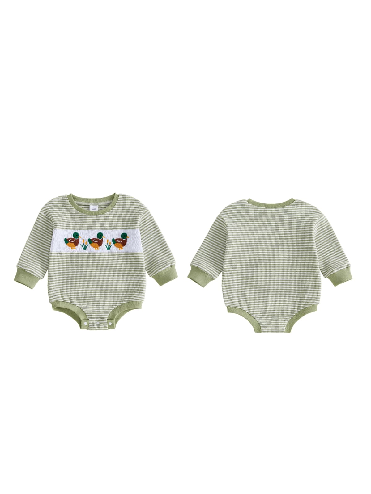 Duck Embroidery Boy Fall Romper Striped Sleeve-Striped Baby-Boy-Fall Romper Embroidery-Long-Sleeve Romper Adorable Duck