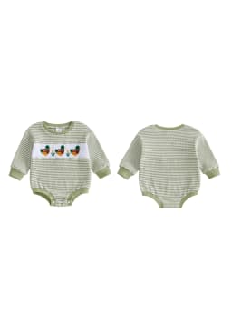Duck Embroidery Boy Fall Romper Striped Sleeve-Striped Baby-Boy-Fall Romper Embroidery-Long-Sleeve Romper Adorable Duck