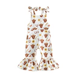 Bottom Sleeveless Bell Bottom Rugby Cow Print Sleeveless Bell Girls-Overalls-Rugby Sleeveless-Bell Toddler Girls Overalls Romper