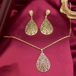 Sunspicems Gold Color Arabian Women Jewelry Set Hollow Teardrop Earrings Pendant Necklace Moroccan Bridal Bijoux Beach Jewel
