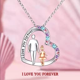 Cute I Love You Forever Dad And Daughter Necklace Colorful Crystal Heart Pendant Necklaces For Girls Jewelry
