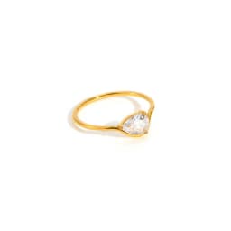 Minimalist Water Drop White Zircon Women Ring, Wave Drop Stainless Steel Ring, 18K Gold Plated Waterproof Luxury Jewelry