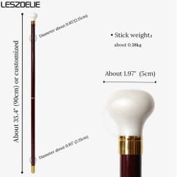 Fashion Smooth Round Pearl White Resin Handle Wooden Walking Cane Red 2-pieces Detachable Walking Stick for Men And Women
