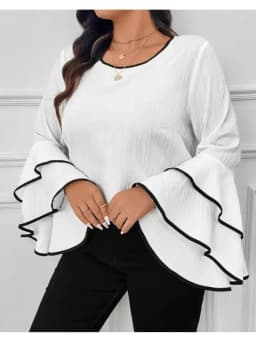 Plus Size Women Shirts 2025 New Relaxed Casual Loose Solid Color New Spring/summer Crew-neck Flared Long-sleeved Top Office Wear