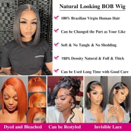 Short Straight Bob Wig Human Hair Wig 13x4 Hd Lace Front Wig 4x4 Closure Wig 230% Density Cheap Wig Natural Black 12 14 16 inch