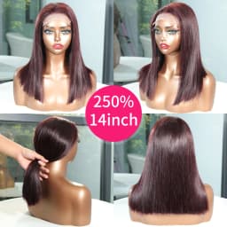 13x6 13x4 Frontal Bob 100%Human Hair Lace Front Wig Dark 99J Burgundy Square Cut Raw Vietnamese Bone Straight 250% Pre Plucked