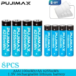 PUJIMAX Rechargeable Lithium Battery AA 4255mWh/AAA 1100mWh Batteries High Capacity 1.5V Battery for Clocks Mouse Remote Control