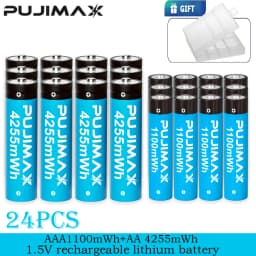 PUJIMAX Rechargeable Lithium Battery AA 4255mWh/AAA 1100mWh Batteries High Capacity 1.5V Battery for Clocks Mouse Remote Control