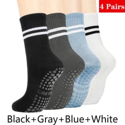 4 Pairs Women Anti-skid Yoga Socks Grips Cotton Mid-tube Bottom Breathable Fitness Dance Barre Workout Pilates Socks Striped Gym