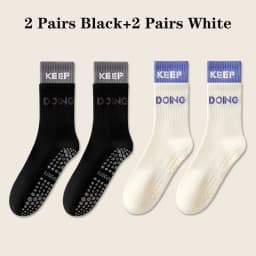 4 Pairs 100% Cotton Yoga Socks for Women Mid Calf Solid Color Non-Slip Pilates Sock Winter Fitness Gym Floor Silicone Grip Socks