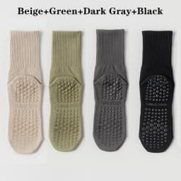 4 Pairs 100% Cotton Yoga Socks for Women Mid Calf Solid Color Non-Slip Pilates Sock Winter Fitness Gym Floor Silicone Grip Socks