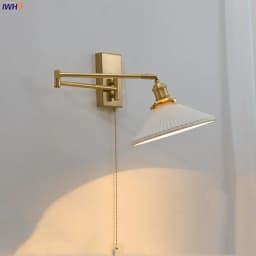 IWHD Nordic Modern LED Wall Sconce Left Right Rotate Pull Chain Switch Bedroom Restaurant Bar Beside Lamp Ceramic Stair Light