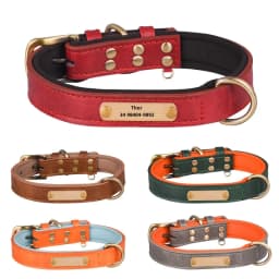Custom Leather Dog Collar Soft Padded Dog Collars Personalized Pet ID Necklace Free Engraved Name Paw For Small Medium Dogs Pug