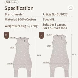INSULAR Baby Soft Sleep Sack With Feet Infant Sleeveless Sleeping Bags Children's Homewear Premium Cotton 2-Way Zipper4 Seasons