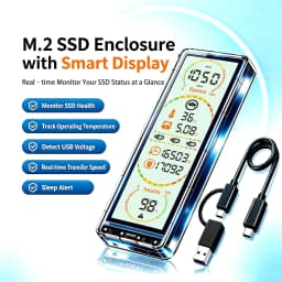10Gbps Transparent M.2 SSD Enclosure with Built-in Smart Display USB 3.2 Gen2 Type-C External SSD Case,Supports NVMe & SATA Dual